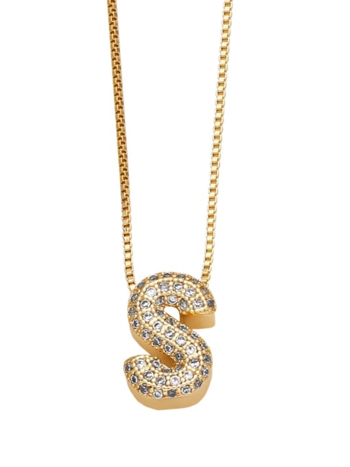 S Brass Cubic Zirconia Letter Minimalist Necklace