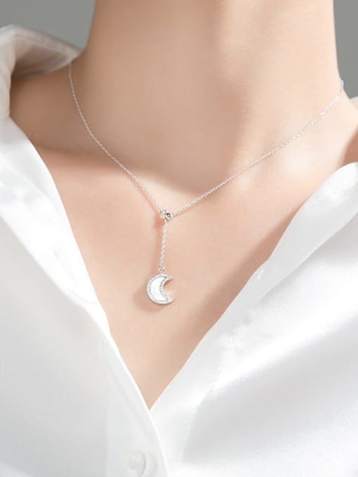 Rosh 925 Sterling Silver Shell Tassel Minimalist Moon Pendant Necklace 1