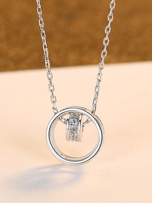 14C02 platinum 925 Sterling Silver Rhinestone Geometric Minimalist Necklace