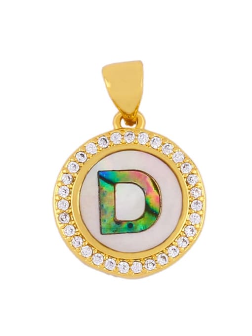 Gold  D Brass Cubic Zirconia Enamel Letter Vintage Necklace