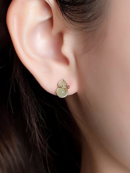 DEER 925 Sterling Silver Jade Geometric Vintage Stud Earring 1