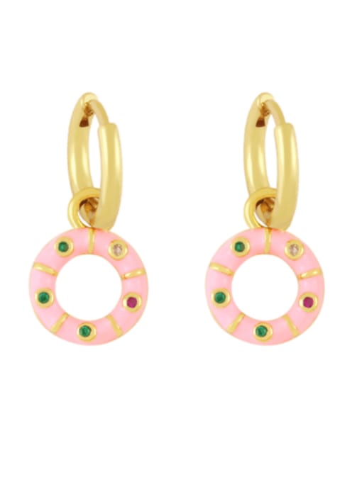Pink Brass Rhinestone Enamel Geometric Trend Huggie Earring