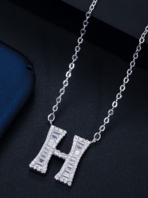 Letter H with chain Copper Cubic Zirconia Message Minimalist letter pendant Necklace
