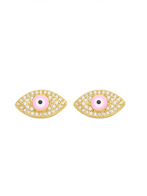 Pink Brass Cubic Zirconia Evil Eye Vintage Stud Earring