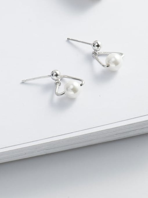 XBOX 925 Sterling Silver Imitation Pearl Triangle Minimalist Stud Earring 3