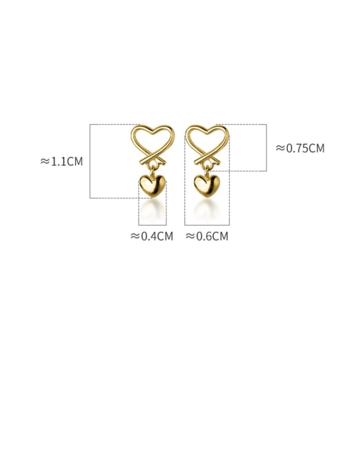 Rosh 925 Sterling Silver With Gold Plated Minimalist Hollow Heart Stud Earrings 2
