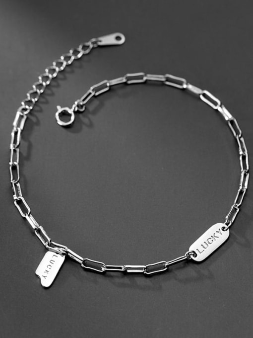Rosh 925 Sterling Silver Simple square brand letters LUCKY chain bracelet 1