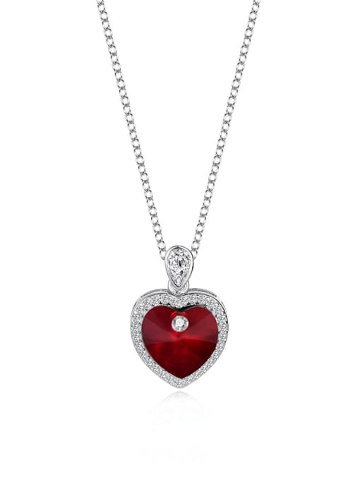 JYXZ 013 (red) 925 Sterling Silver Austrian Crystal Heart Classic Necklace