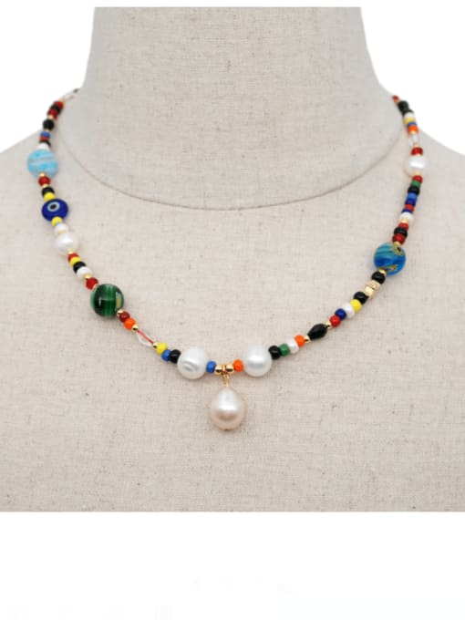 ZZ N200002H Stainless steel Freshwater Pearl Multi Color Irregular Bohemia Necklace