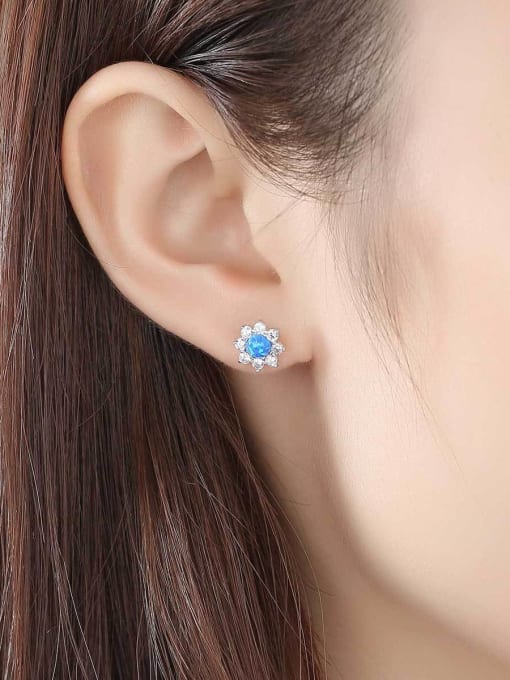 CCUI 925 Sterling Silver Opal Flower Classic Stud Earring 1