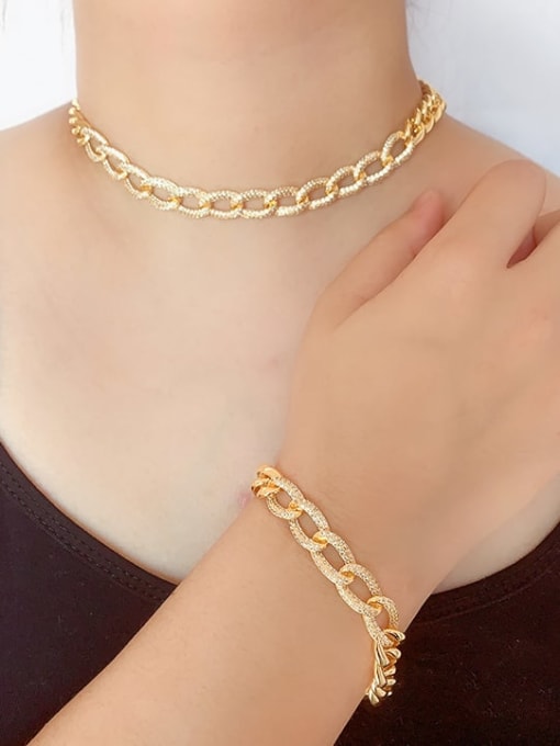 ROSS Brass Cubic Zirconia Luxury Geometric Bracelet and Necklace Set 1