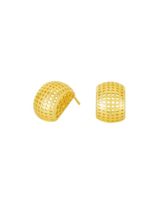 Gold mesh hollow earrings 925 Sterling Silver Geometric Minimalist Stud Earring