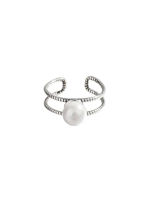 HAHN 925 Sterling Silver Imitation Pearl Geometric Vintage Stackable Ring 0