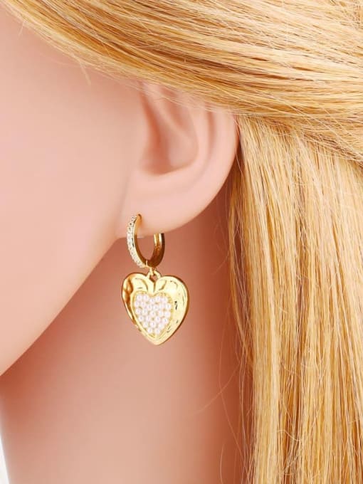 CC Brass Cubic Zirconia Heart Hip Hop Huggie Earring 1