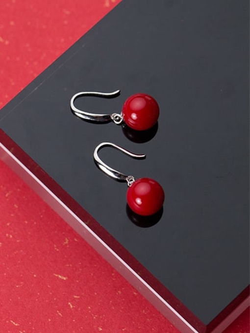 Rosh 925 Sterling Silver Red Enamel Round Ball Minimalist Hook Earring 2