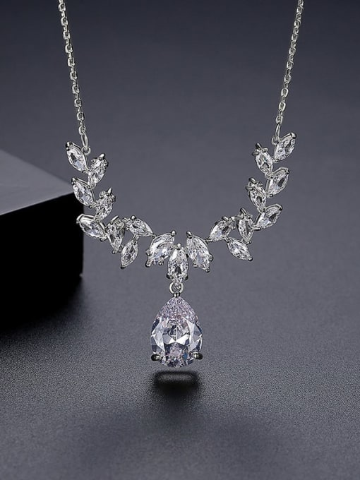 white gold Brass Cubic Zirconia Water Drop Luxury Necklace