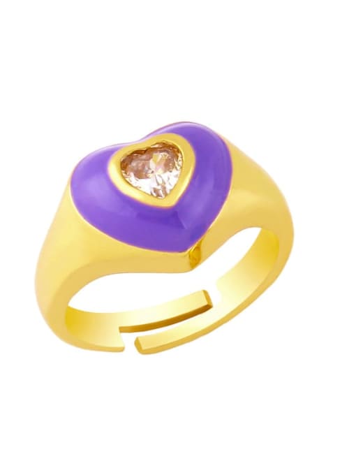 violet Brass Enamel Cubic Zirconia Heart Hip Hop Band Ring