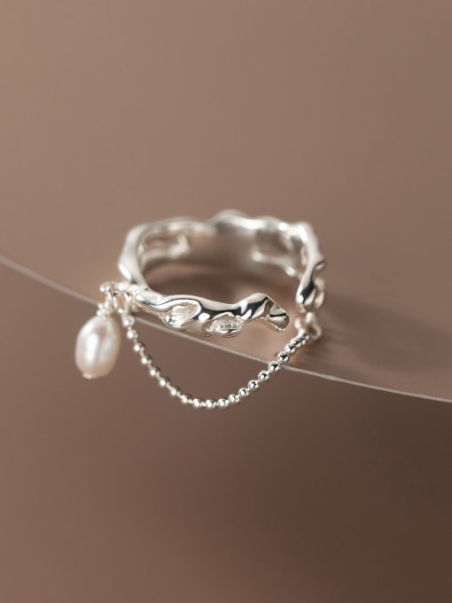 Rosh 925 Sterling Silver Imitation Pearl Irregular Minimalist Stackable Ring