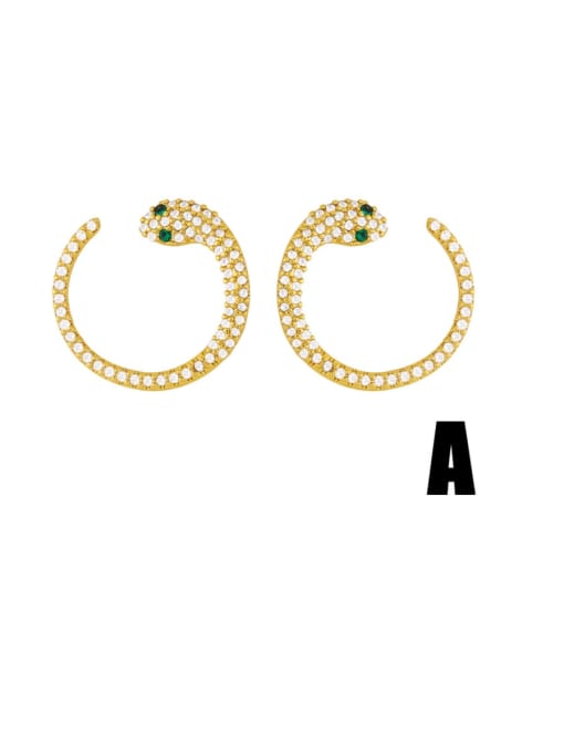 A Brass Cubic Zirconia Snake Ethnic Stud Earring