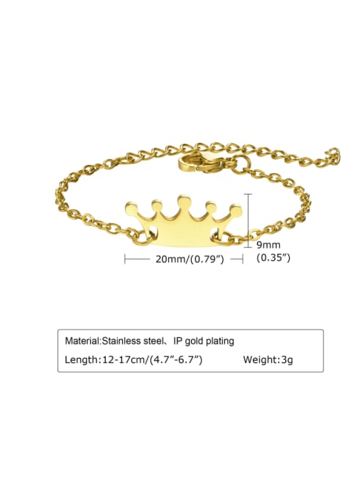 BR 1447 Gold 12 +5cm Stainless steel Crown Minimalist Link Bracelet