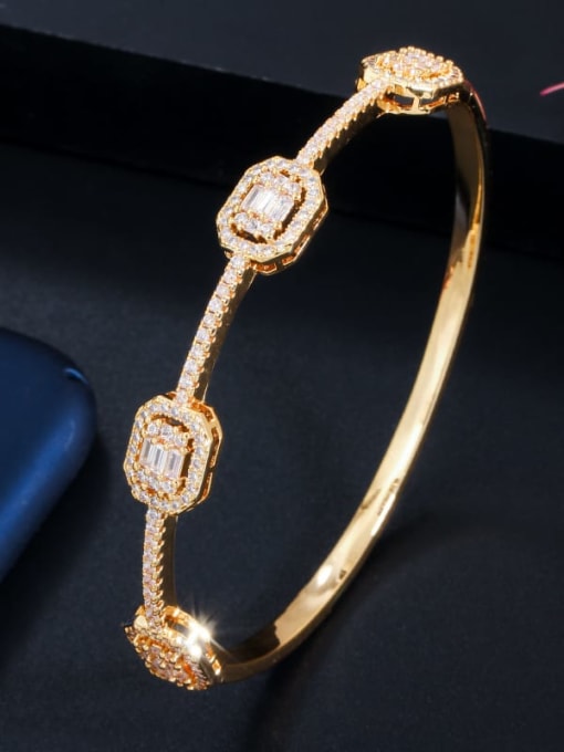 Gold Bracelet Copper Cubic Zirconia Luxury Geometric Ring and Bangle Set