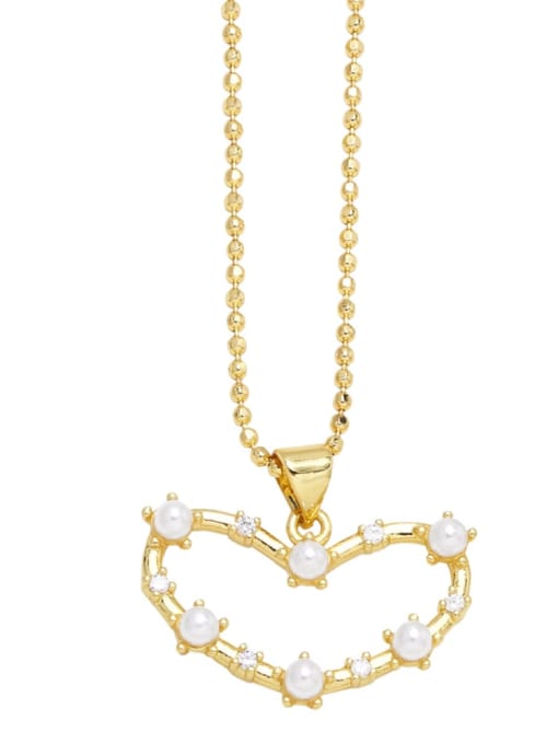 A Brass Imitation Pearl Heart Trend Necklace