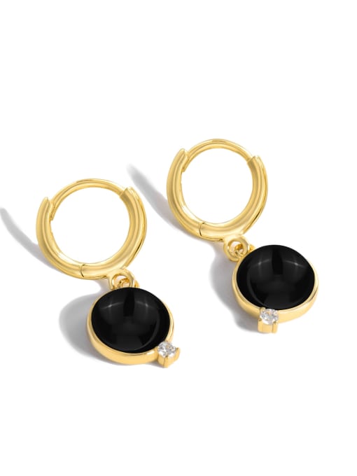 black Brass Opal Geometric Minimalist Huggie Earring
