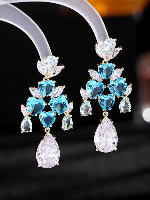Blue zirconium Brass Cubic Zirconia Water Drop Luxury Cluster Earring