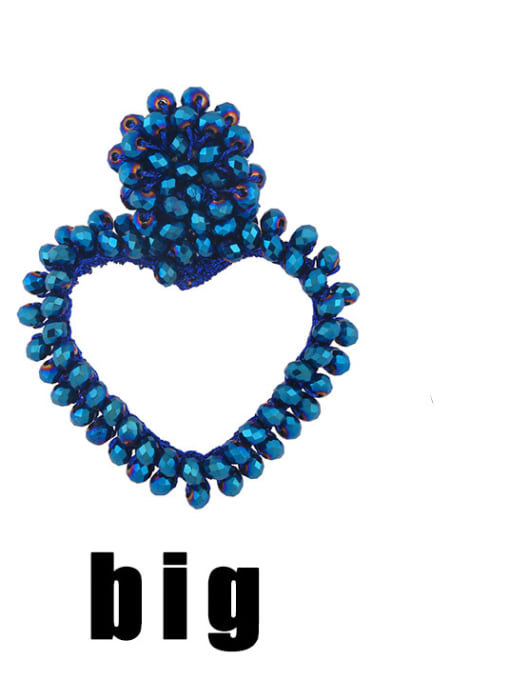 Blue Large Brass Hand-woven rice beads heart earrings Drop Earring
