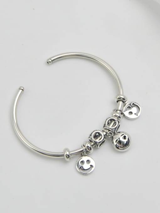 SHUI Vintage Sterling Silver With Platinum Plated Fashion Smooth Smiley Bangles 4