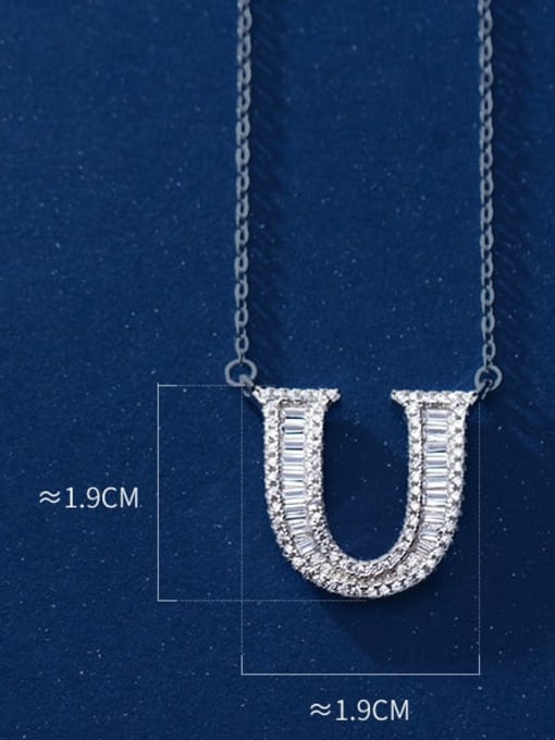 letter U 925 Sterling Silver Simple Fashion full diamond letters pendant  Necklace