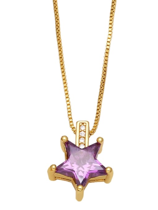 purple Brass Cubic Zirconia Pentagram Minimalist Necklace