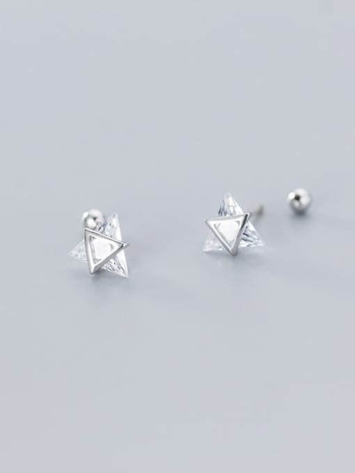 Rosh 925 Sterling Silver Cubic Zirconia White Triangle Cute Stud Earrings 0