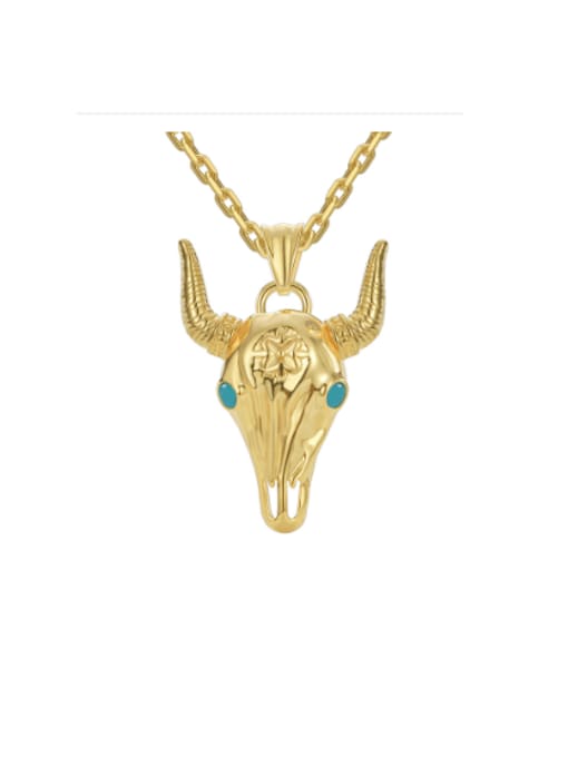 Golden Ox Head Oil Drop Necklace Brass Cubic Zirconia Animal Hip Hop Necklace