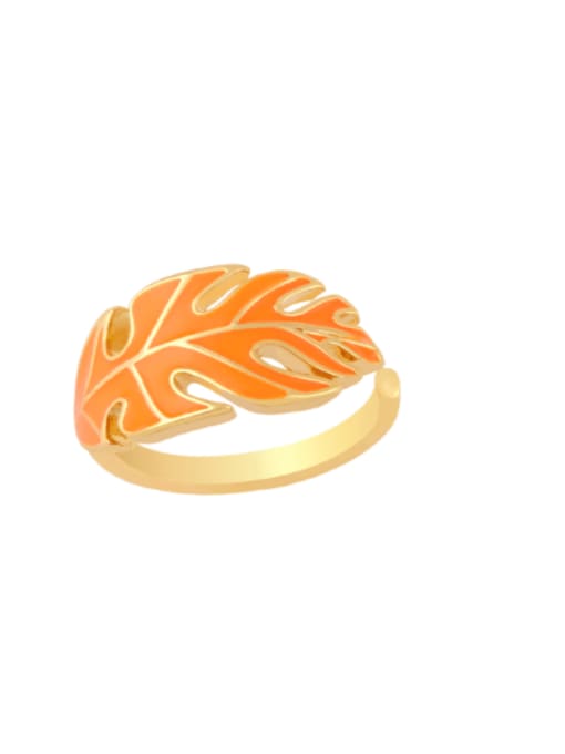 orange Brass Enamel Tree Hip Hop Band Ring
