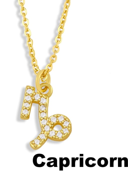 Capricorn Brass Cubic Zirconia Constellation Vintage Necklace