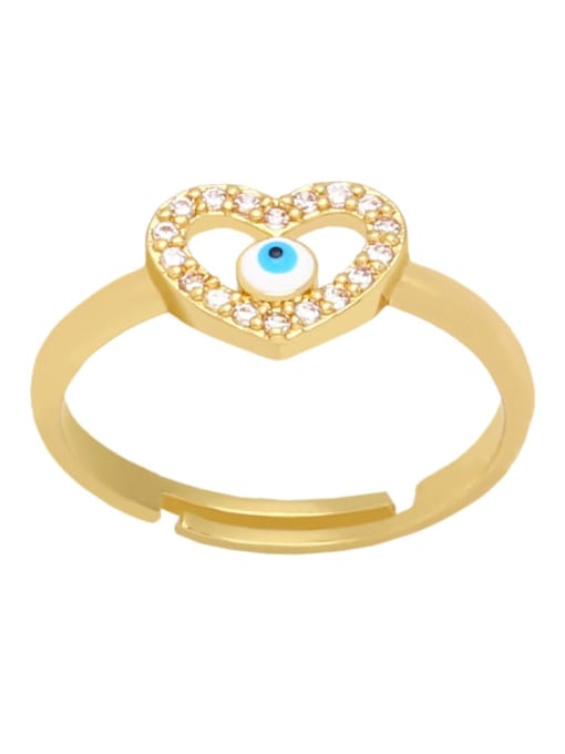 white Brass Cubic Zirconia Evil Eye Heart Cute Band Ring