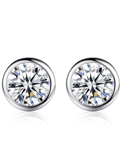 CCUI 925 Sterling Silver Minimalist Round  Cubic Zirconia  Stud Earring 0