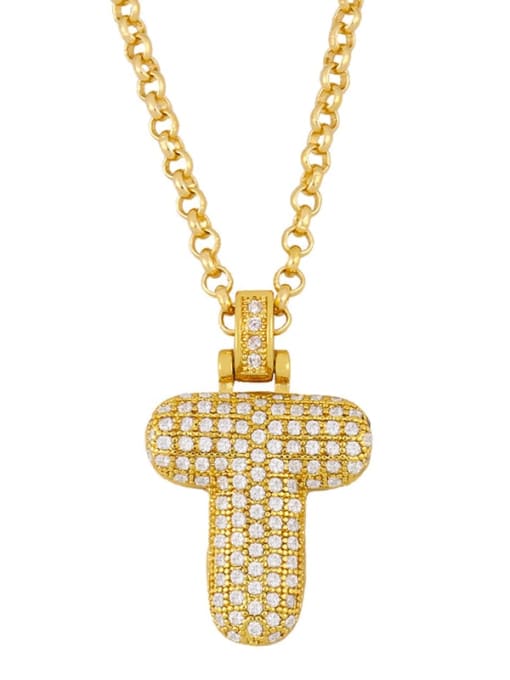 T Brass Cubic Zirconia Letter Ethnic Necklace