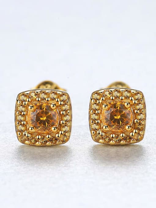 18K 18G11 925 Sterling Silver Cubic Zirconia Yellow Square Luxury Stud Earring
