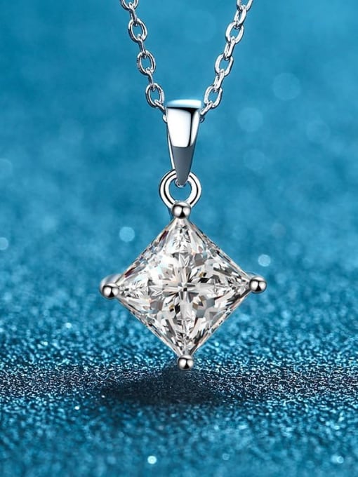 1 carat Princess Fang Mosang 925 Sterling Silver Moissanite Geometric Dainty Necklace