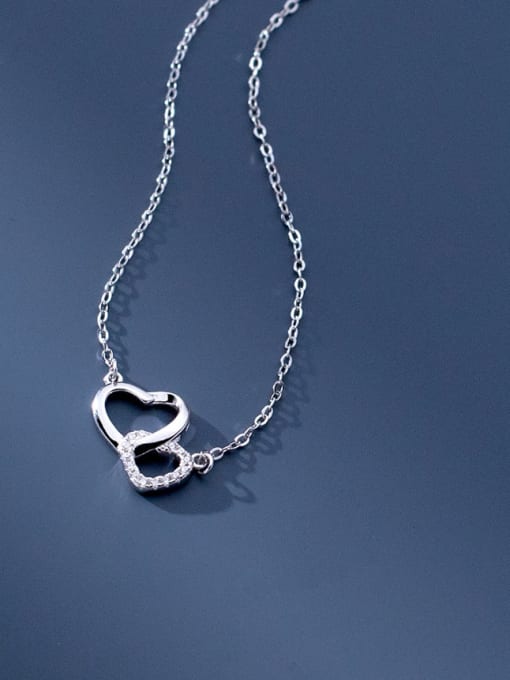 silver 925 Sterling Silver Cubic Zirconia Heart Minimalist Necklace