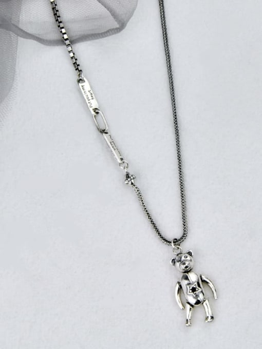 SHUI Vintage Sterling Silver With Antique Silver Plated Cute Little Bear Necklaces 3