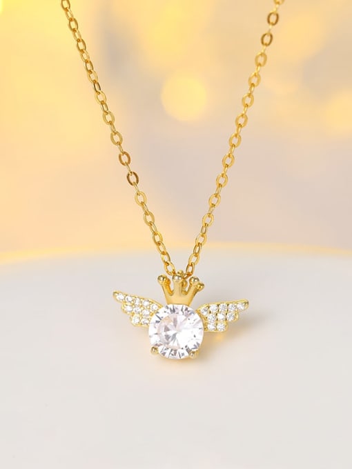 NS957 gold 925 Sterling Silver Cubic Zirconia Angel Minimalist Necklace