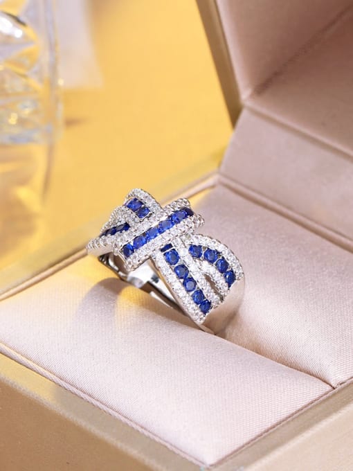 blue Brass Cubic Zirconia Geometric Luxury Stackable Ring