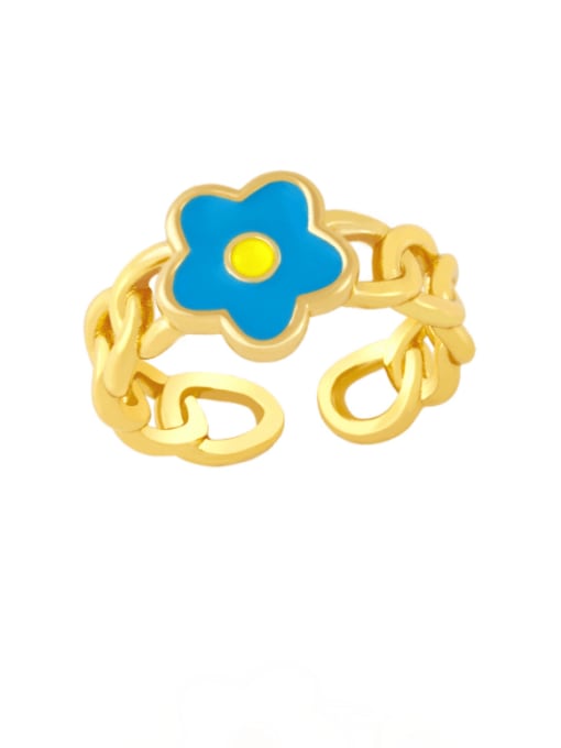 CC Brass Enamel Flower Minimalist Band Ring 3