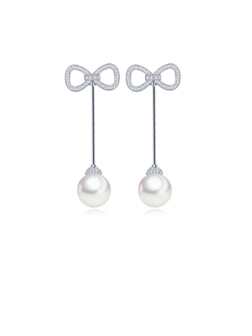 platinum Copper Imitation Pearl Ball Minimalist Drop Earring