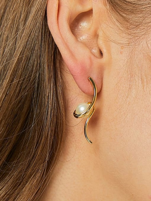 CHARME Brass Imitation Pearl Irregular Minimalist Drop Earring 1