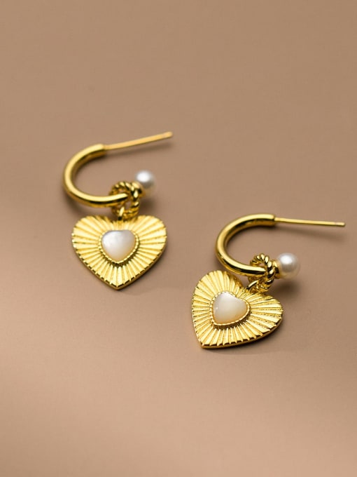 Rosh 925 Sterling Silver Imitation Pearl Heart Minimalist Drop Earring 3