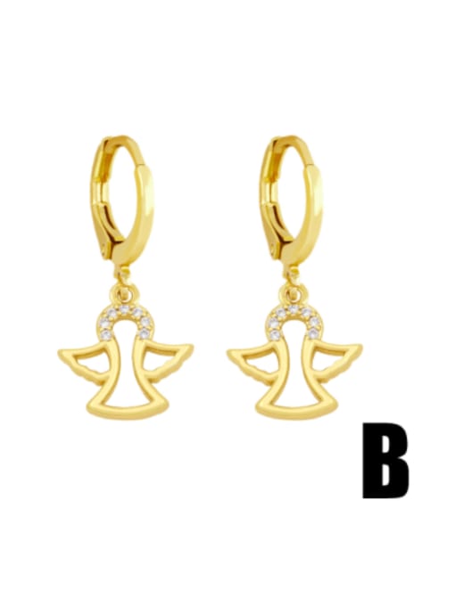 B Brass Rhinestone Wing Cute Angel Huggie Earring